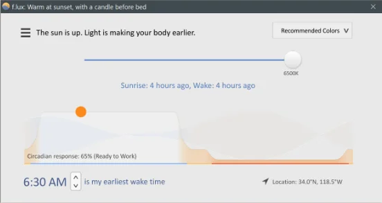 The f.lux app interface on macOS